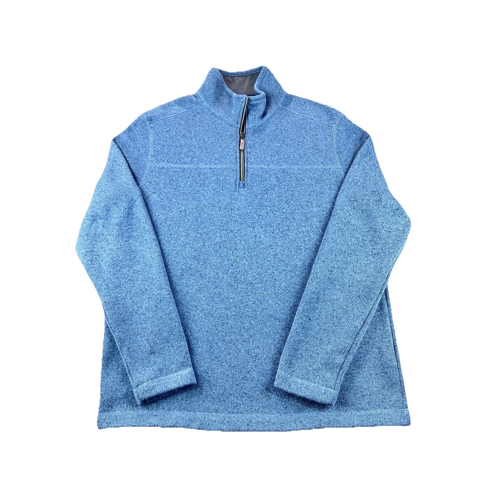 G.H. Bass & Co Pullover Mens Large Blue Heather 1/4 Zip Fleece Mock Neck Sweater
